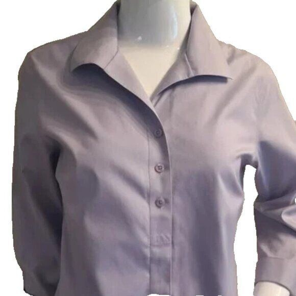Chico's No Iron 3 XL Lavender Effortless 3/4 Slv Cotton Hidden Button Excellent - Picture 9 of 11